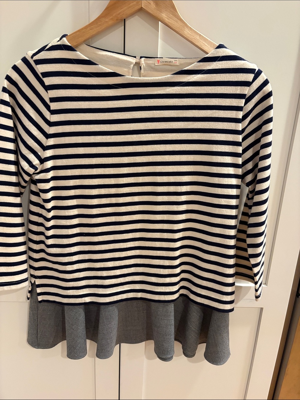 Crewcuts Navy and White Striped Long-Sleeve Top with Gray Peplum